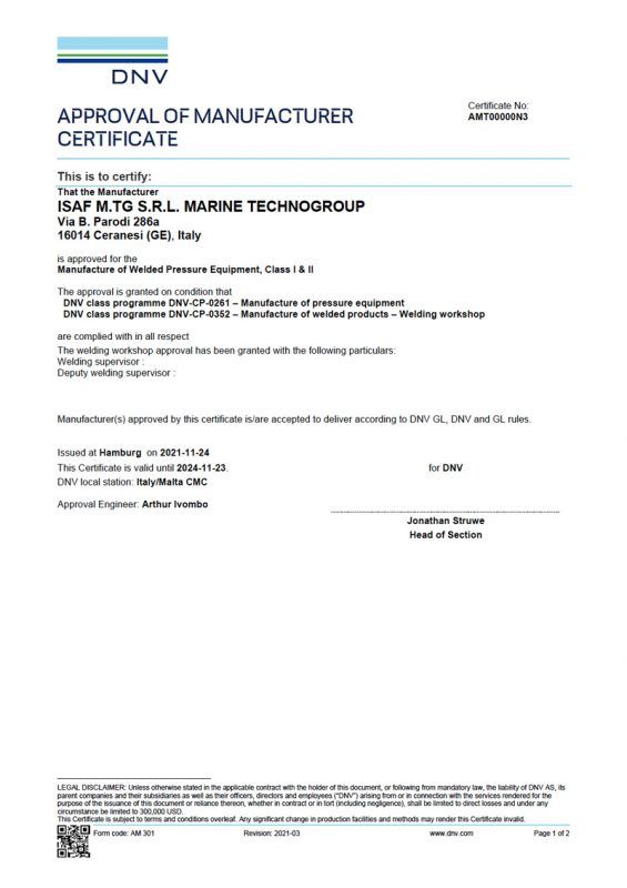 Certificato ISAF MTG